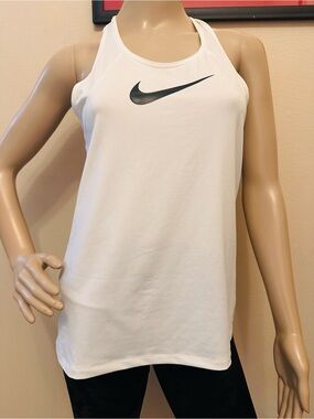 Nike White Racerback Tank with Black Swoosh
